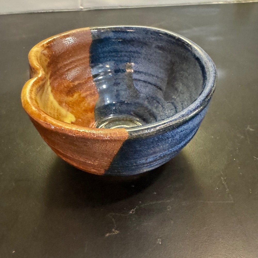 Handmade Studio Pottery Bowl Small Blue Brown Signed Artisanal